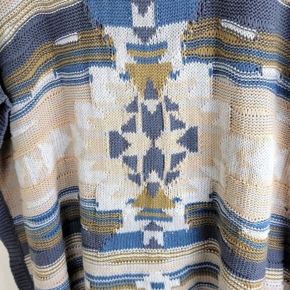 Orvis Womens Southwestern Aztec Shrug Poncho Sweater Beige Blue OS Cotton - Picture 5 of 6
